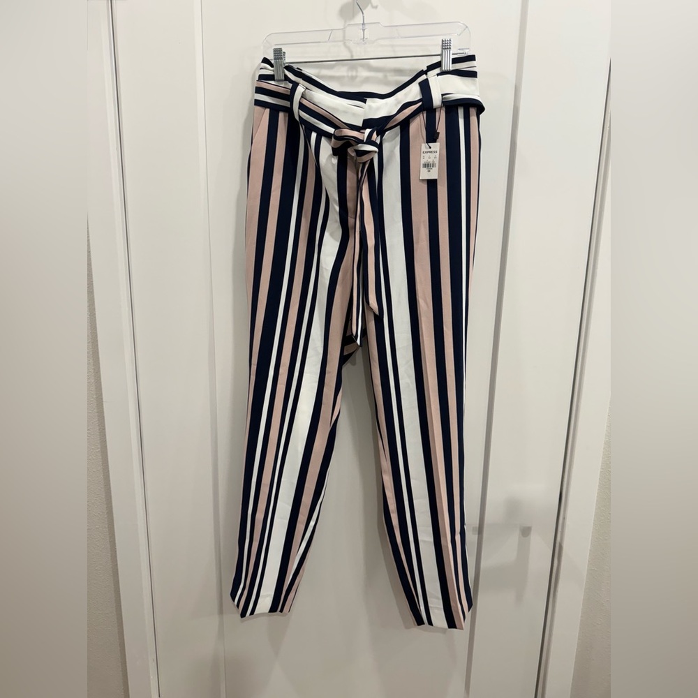 Express High-Waisted Striped Sash-Tie Ankle Pants NWT Size 12R